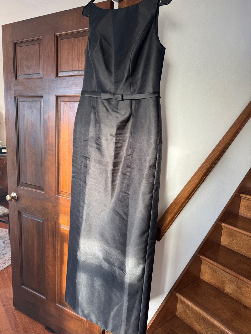 ALFRED SUNG Black Sleeveless Maxi Sheath with Waist Bow